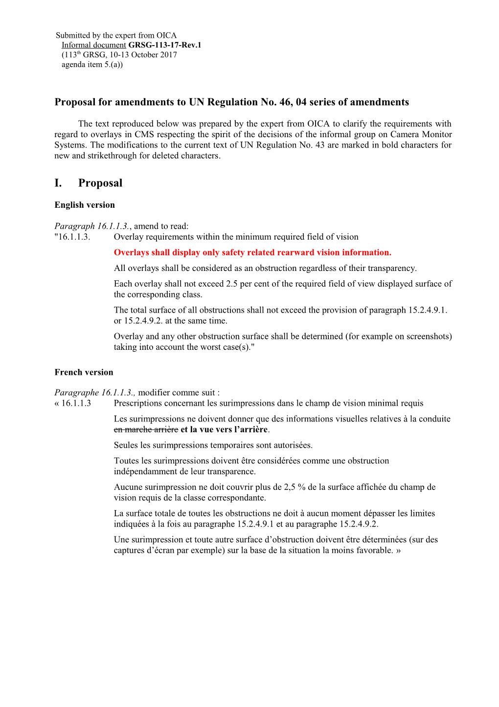 Proposal for Amendments to UN Regulation No. 46, 04 Series of Amendments