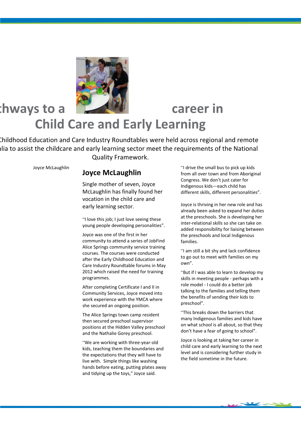 Pathways to a Career in Child Care and Early Learning s1