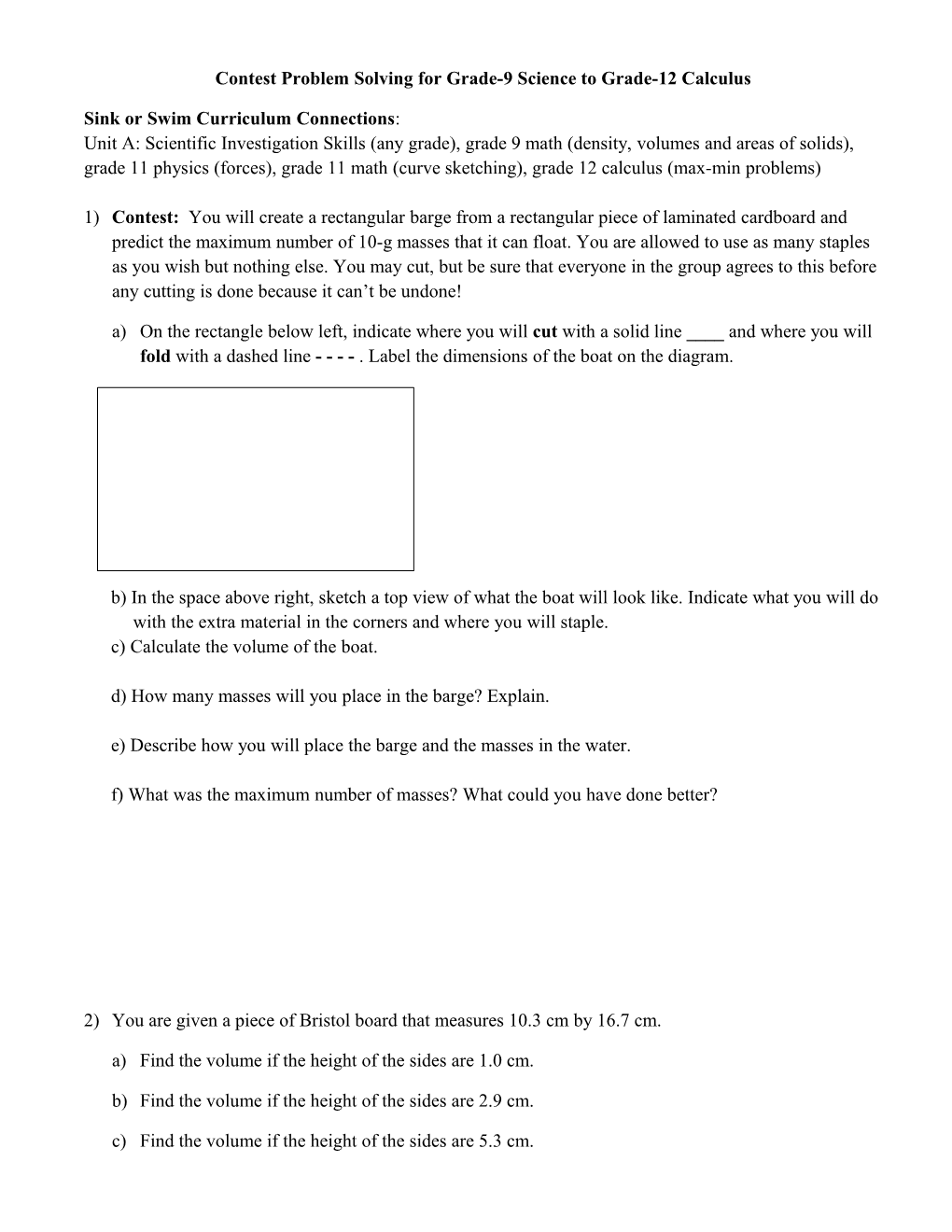 Contest Problem Solving for Grade-9 Science to Grade-12 Calculus