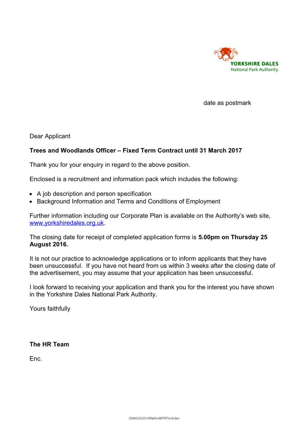 Trees and Woodlands Officer Fixed Term Contract Until 31 March 2017
