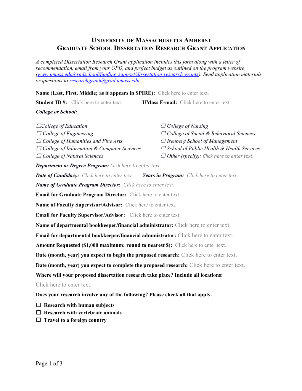 Graduate School Dissertation Research Grant Application