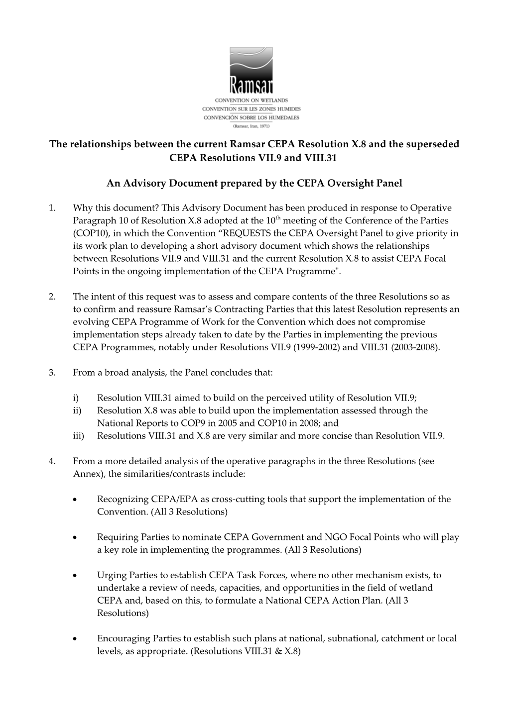 Advisory Document Showing the Relationships Between