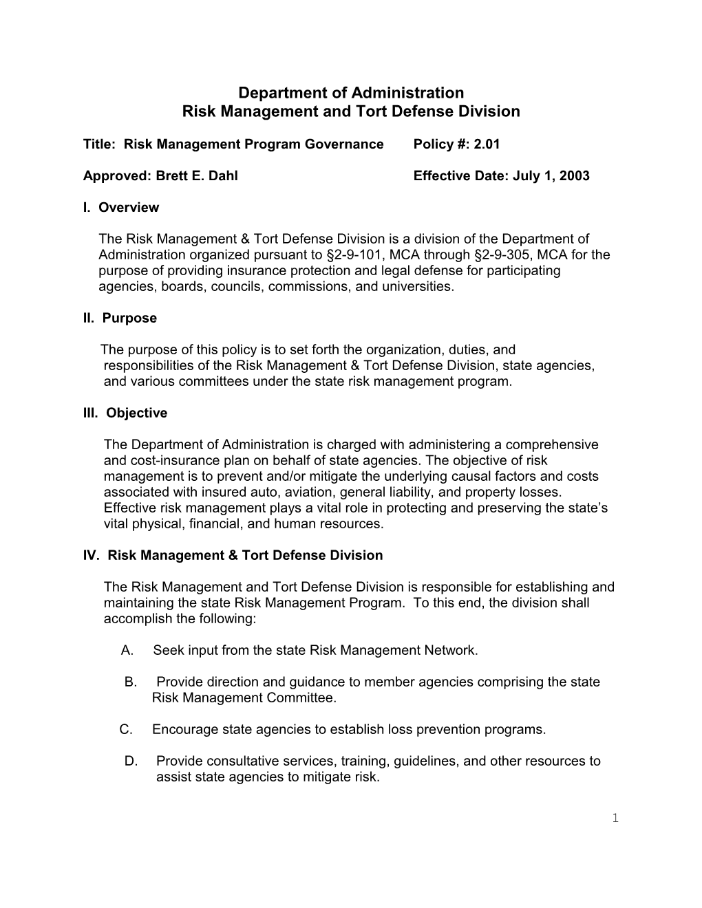 Risk Management and Tort Defense Division