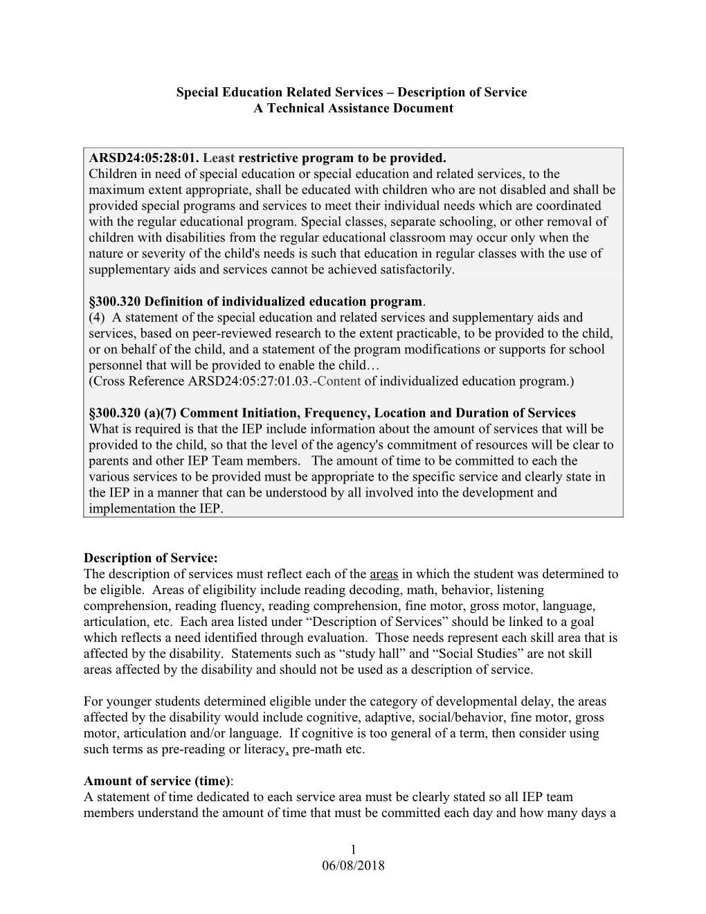 Special Education Related Services Description of Service