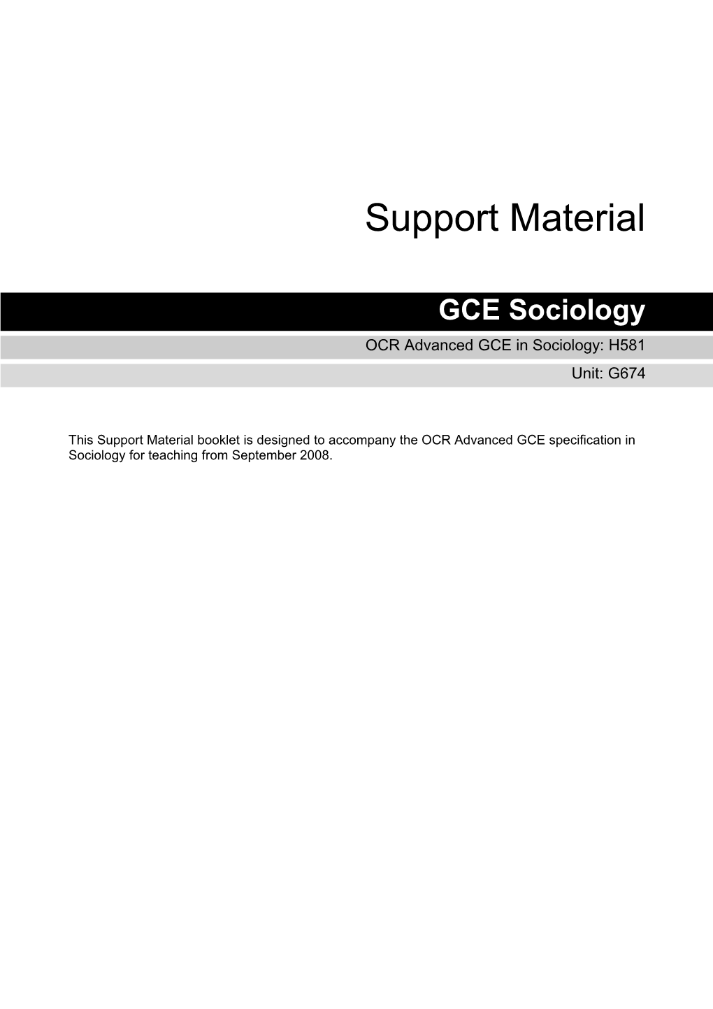 OCR Advanced GCE in Sociology: H581