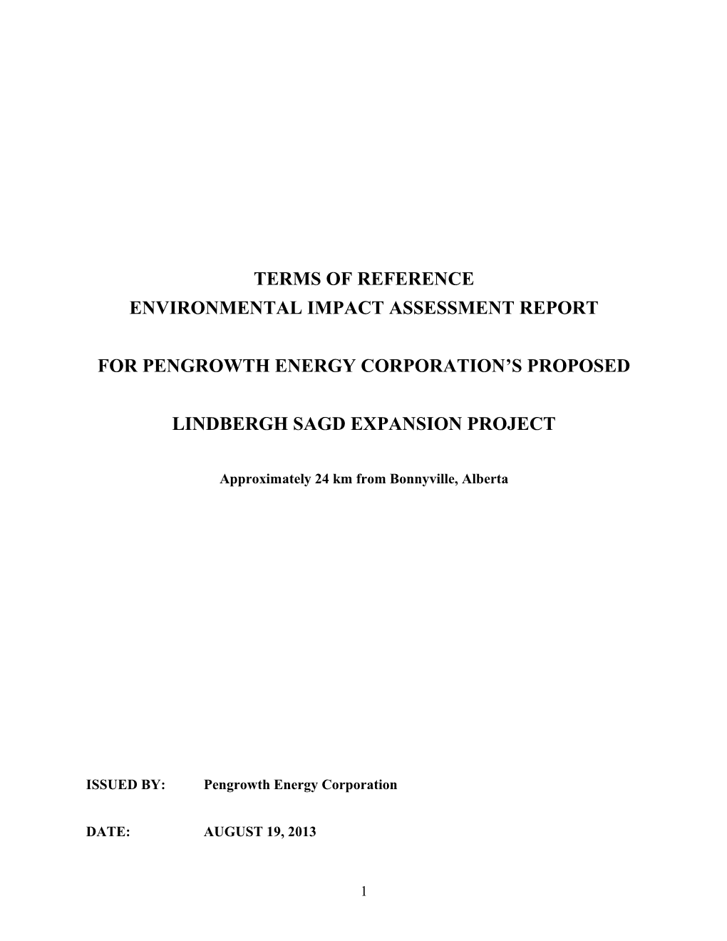 Terms of Reference Environmental Impact Assessment Report for Pengrowth Energy Corporation's