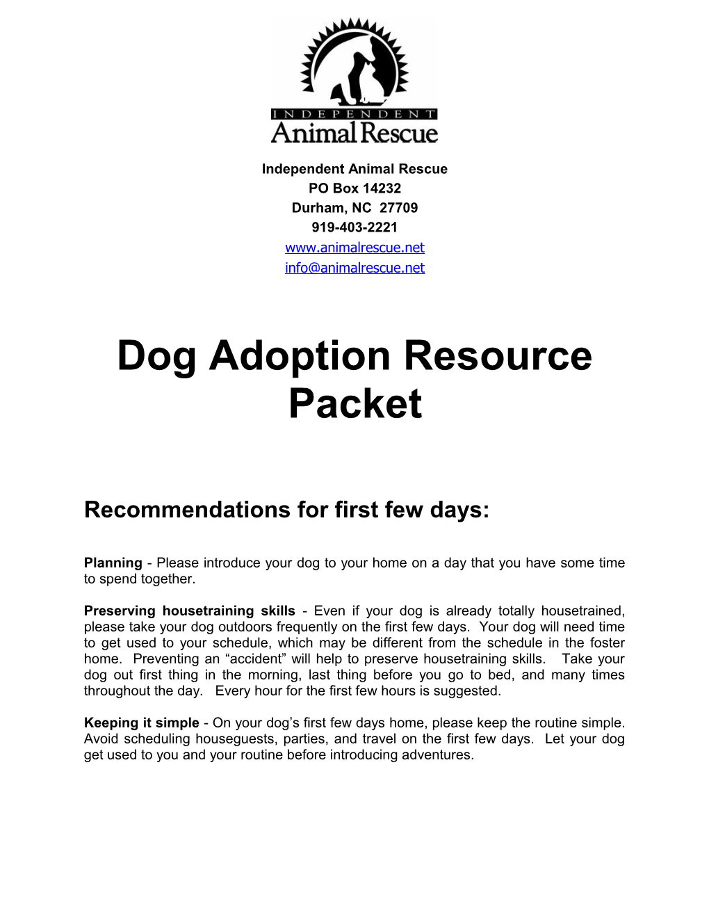 Dog Adoption Resource Packet