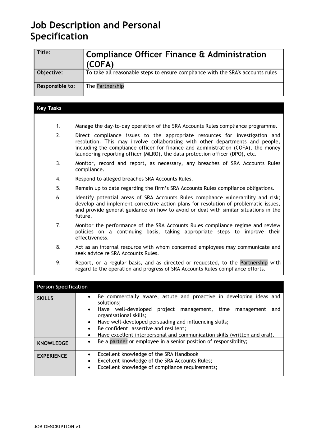 Manage the Day-To-Day Operation of the SRA Accounts Rules Compliance Programme