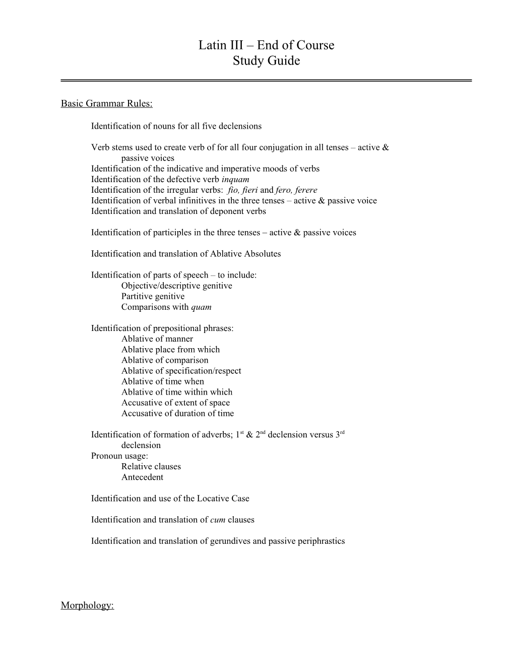 Latin 3 EOC Study Guide