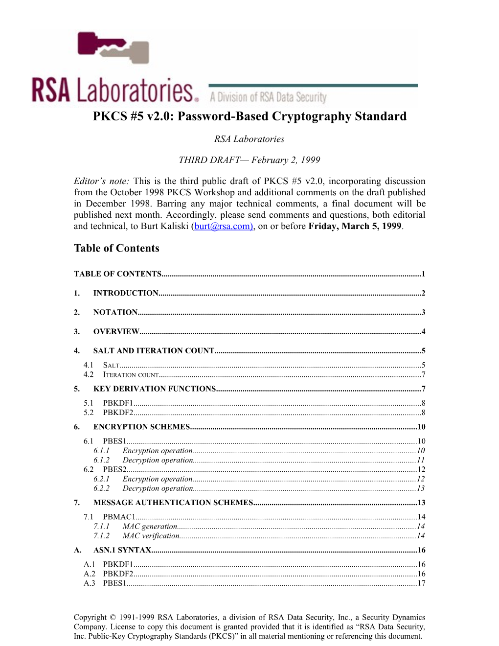 PKCS #5 V2.0: Password-Based Cryptography Standard