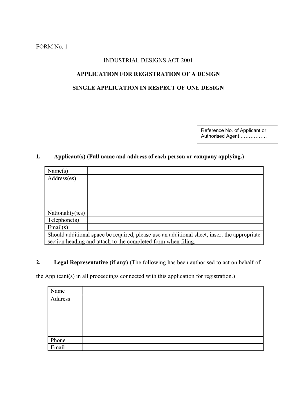 Application for Registration of a Design
