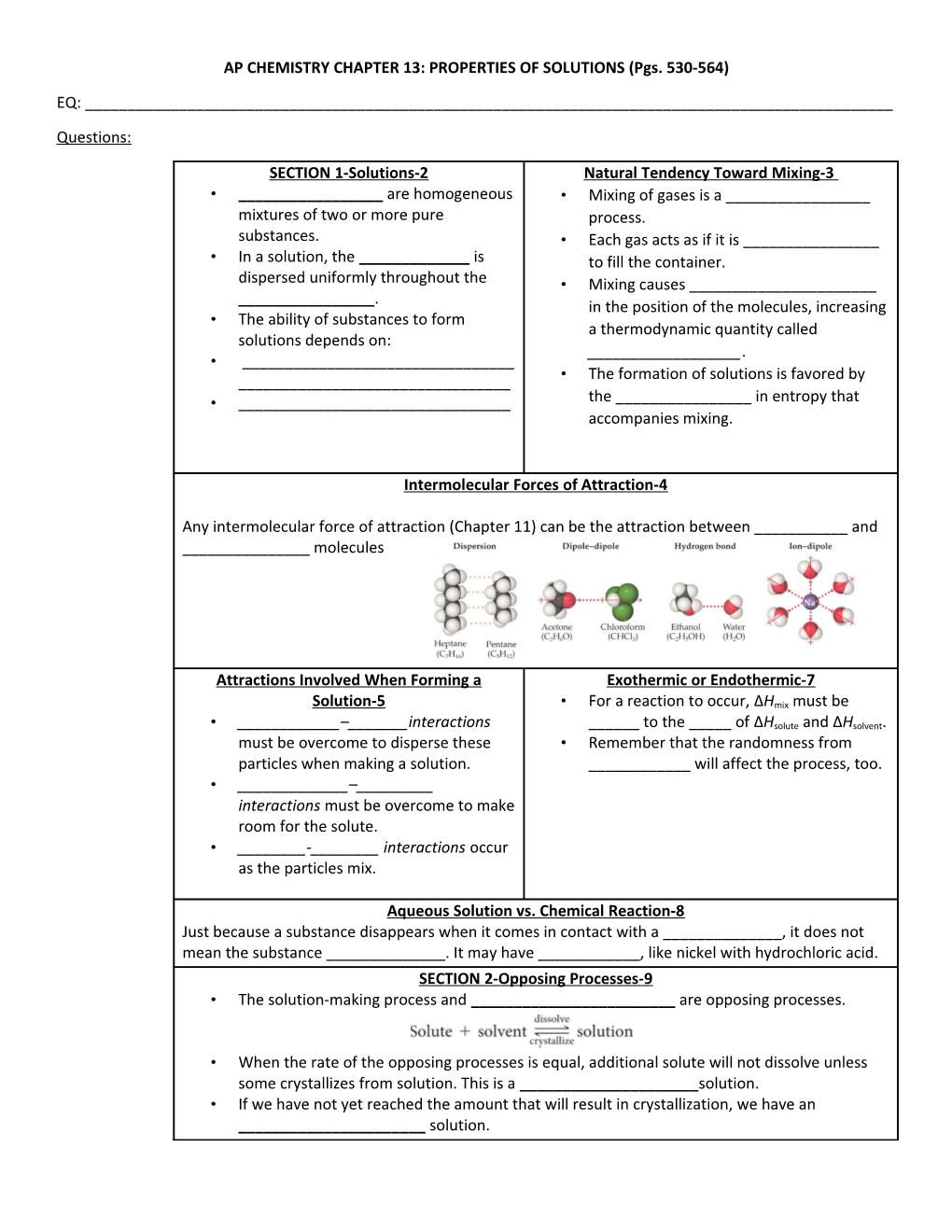 AP CHEMISTRY CHAPTER 13: PROPERTIES of SOLUTIONS(Pgs.530-564)