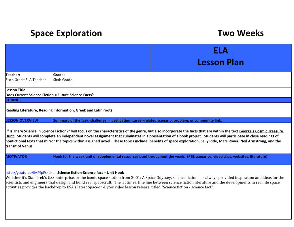 Space Exploration Two Weeks