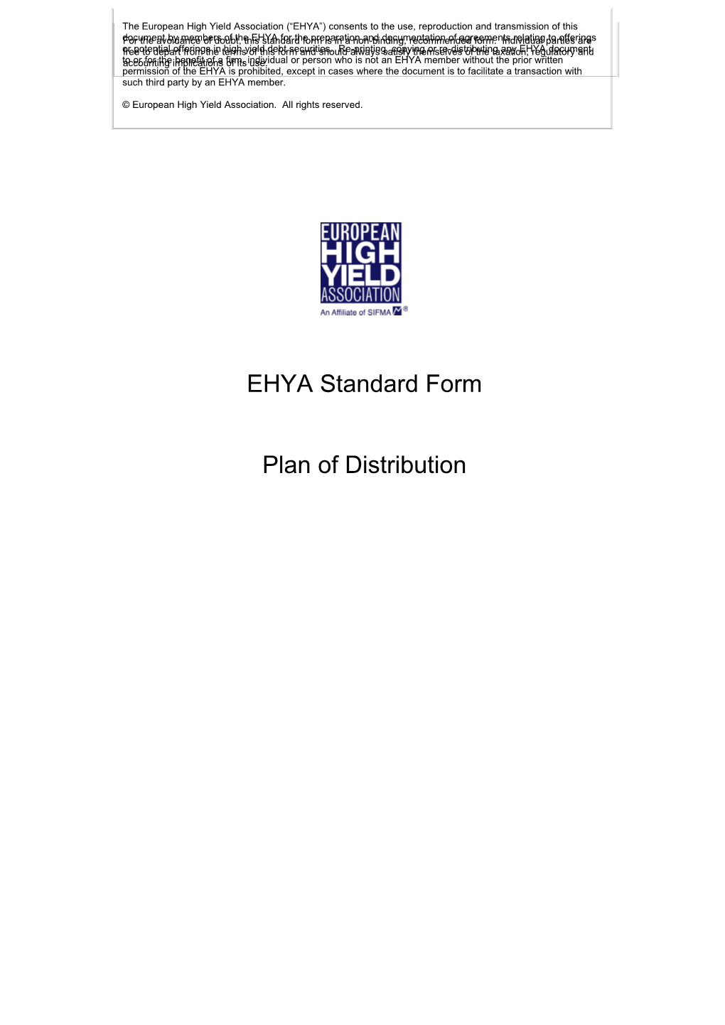 EHYA Standard Form: Plan of Distribution