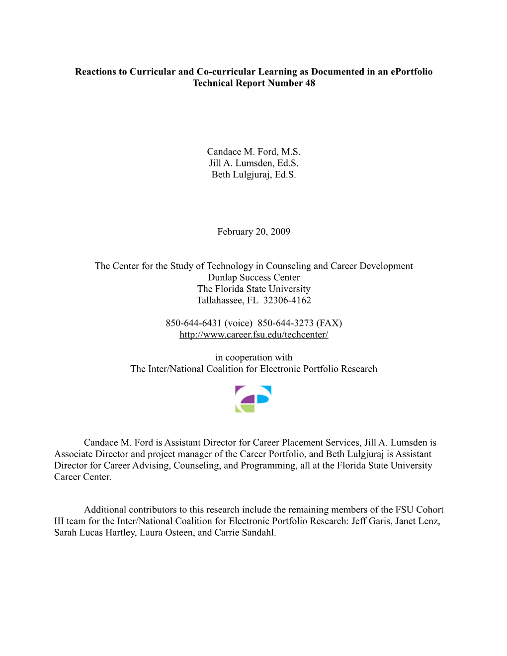 NCEPR Final Report (Title TBA)
