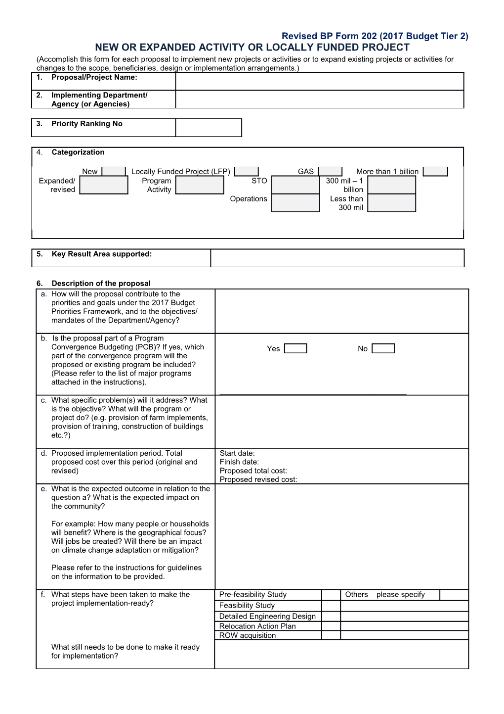 Revised BP Form 202 (2017 Budget Tier 2)