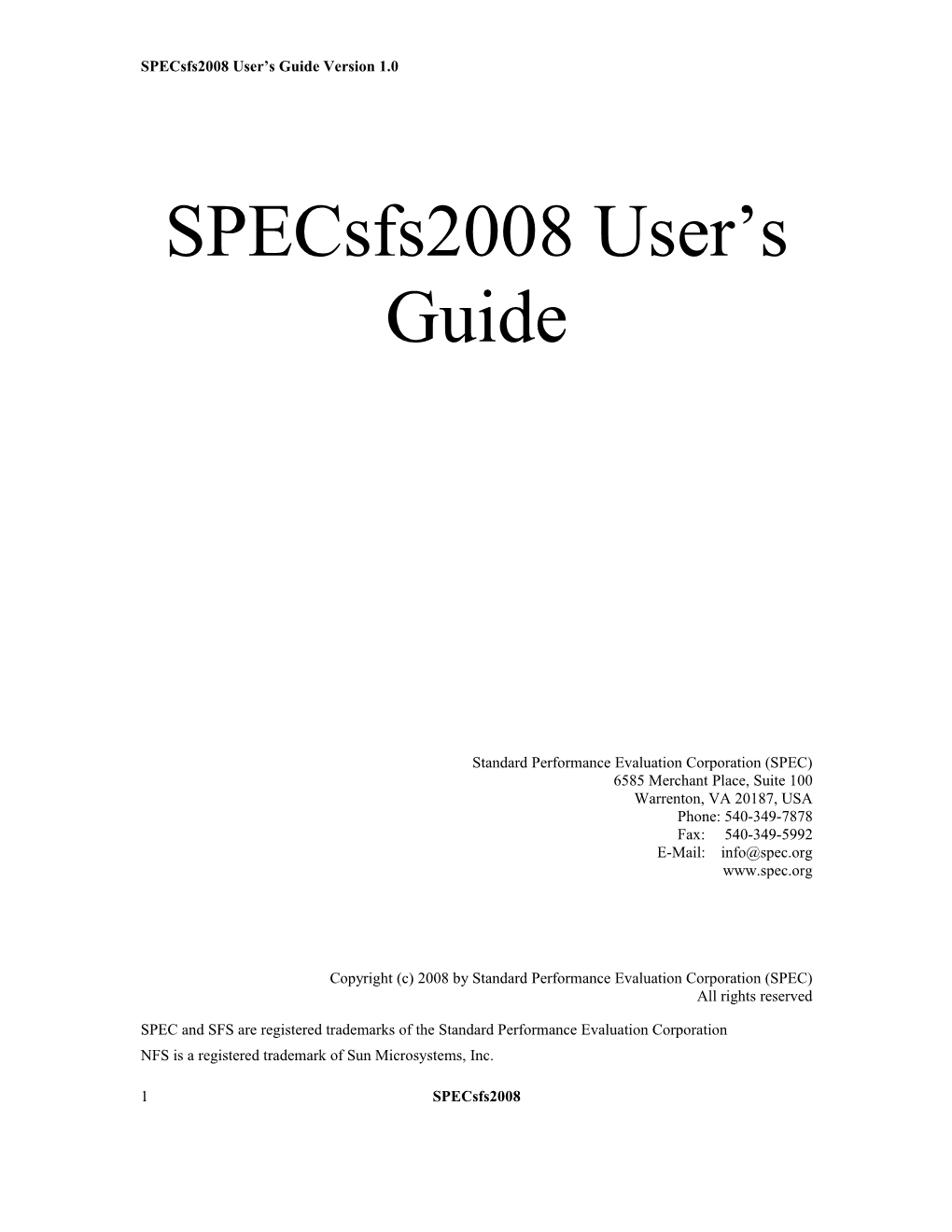 Specsfs2008 User S Guide Version 1.0