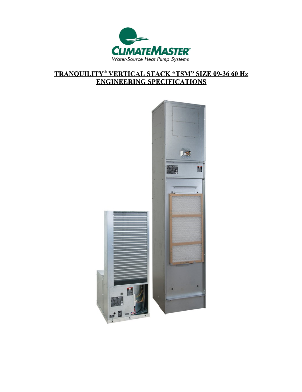 Vertical Stack Water Source Heat Pump Specifications