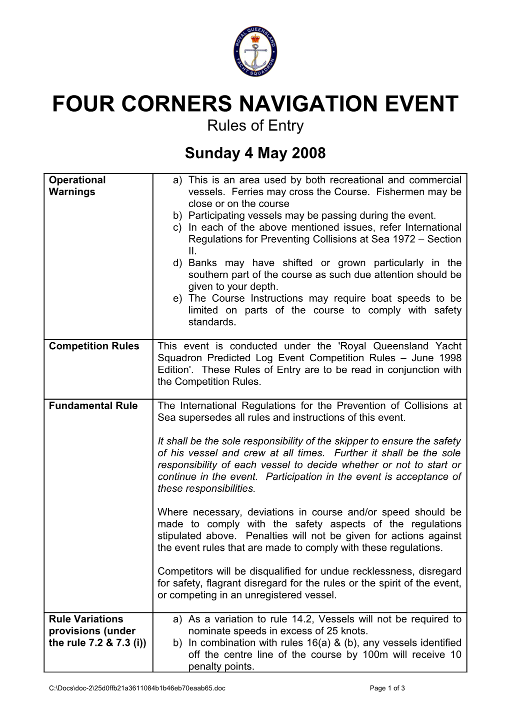 Four Corners Navigation Event