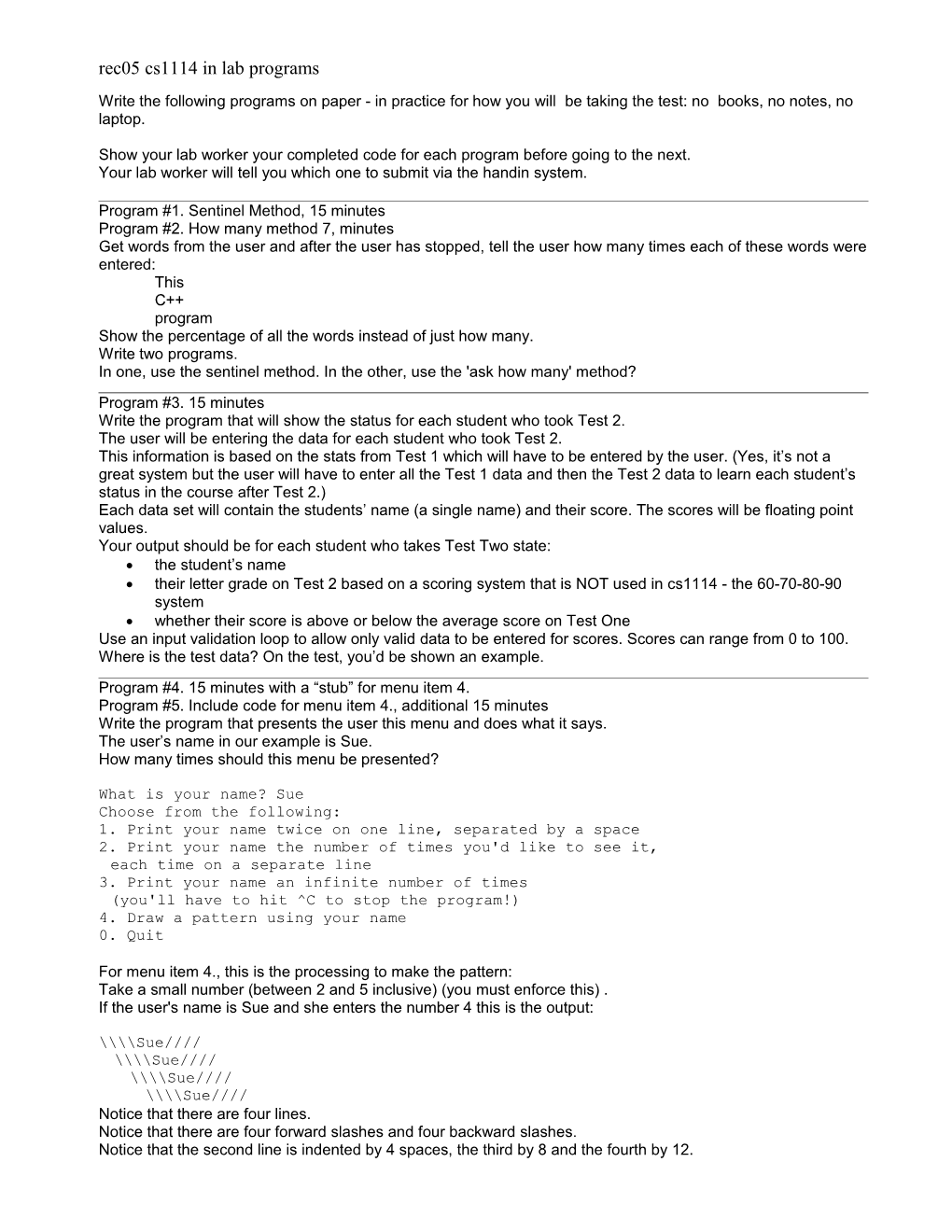 Rec05 Cs1114 in Lab Programs