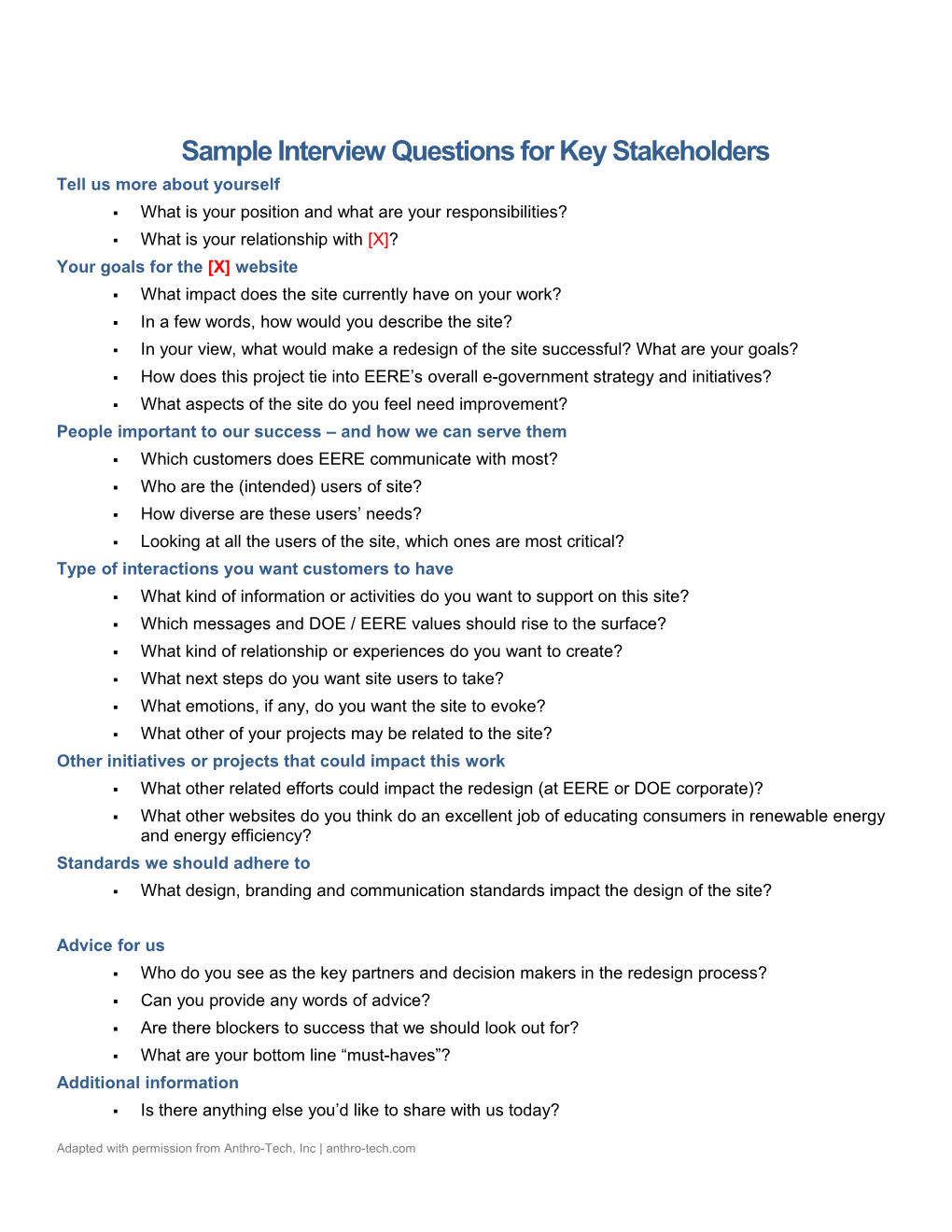 Sample Interview Questions for Key Stakeholders