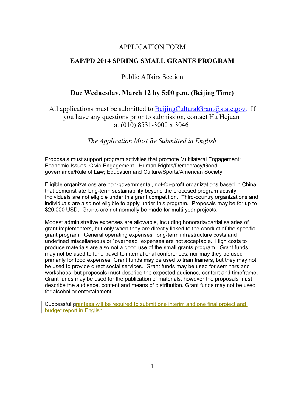 Eap/Pd 2014 Spring Small Grants Program