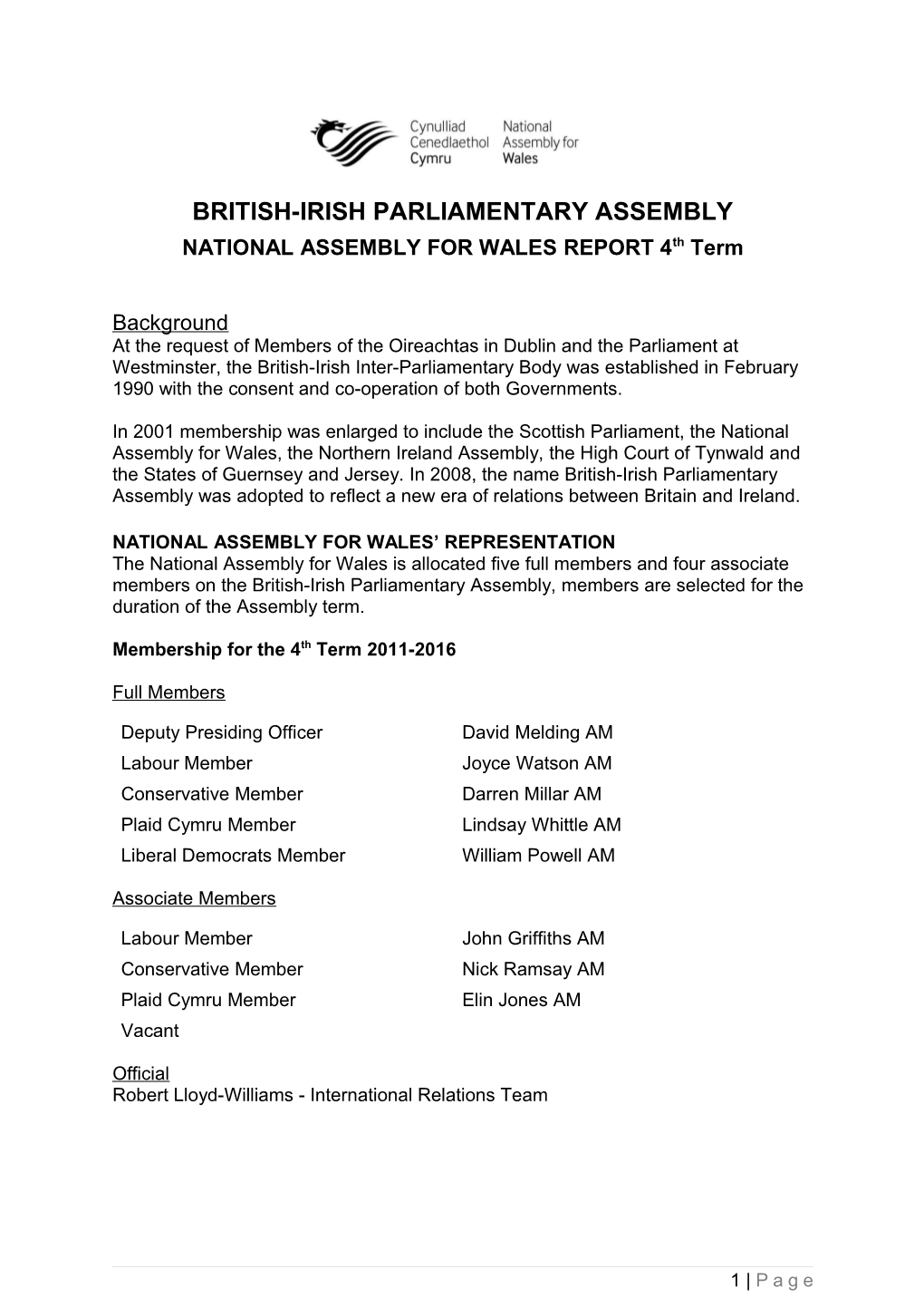 National Assembly for Wales 4Th Term Report