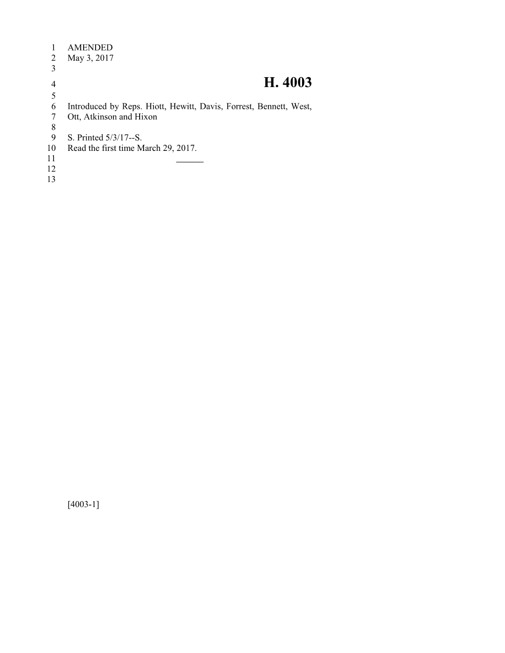 2017-2018 Bill 4003 Text of Previous Version (May 3, 2017) - South Carolina Legislature Online