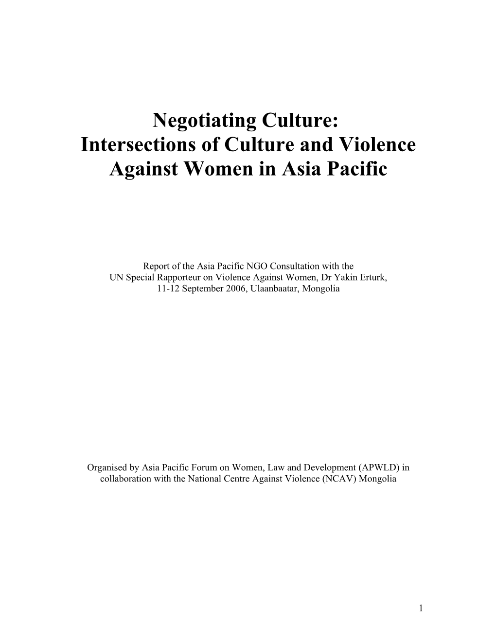 Intersections of Culture and Violence Against Women in Asia Pacific