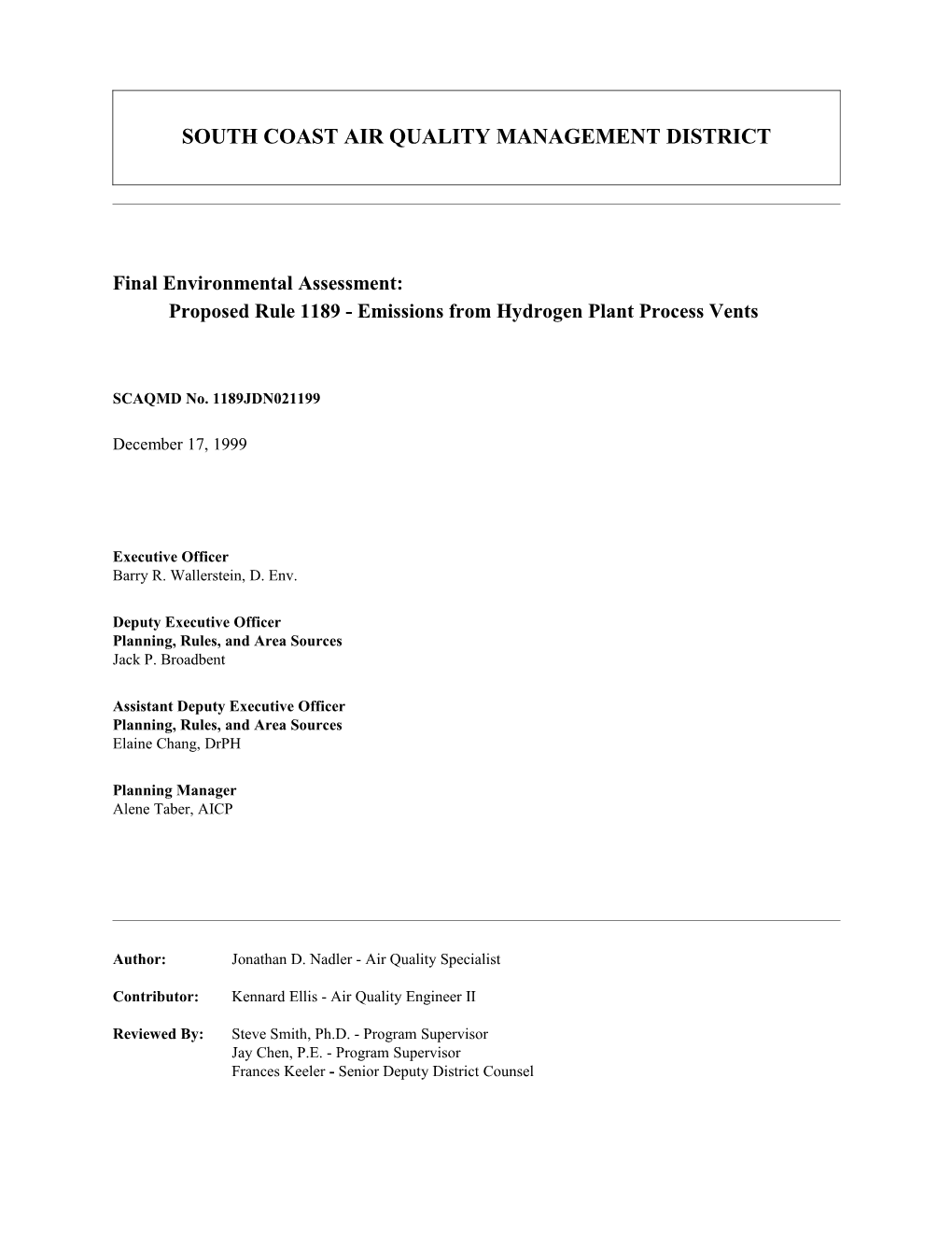 Proposed Rule 1189 - Emissions from Hydrogen Plant Process Vents