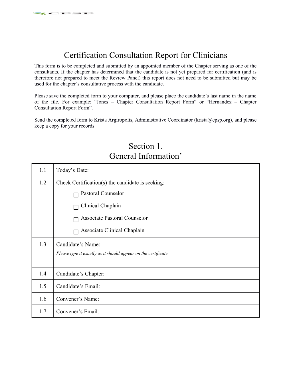 Certification Consultation Report for Clinicians