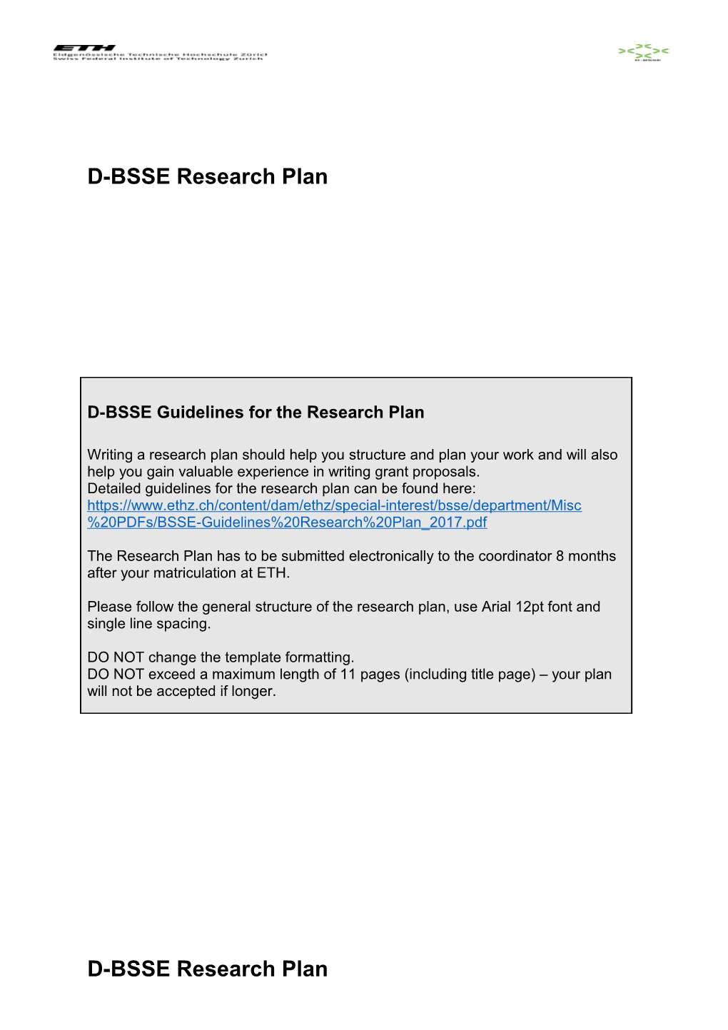 D-BSSE Research Plan