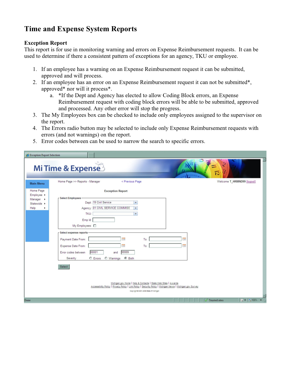 Time and Expense System Reports