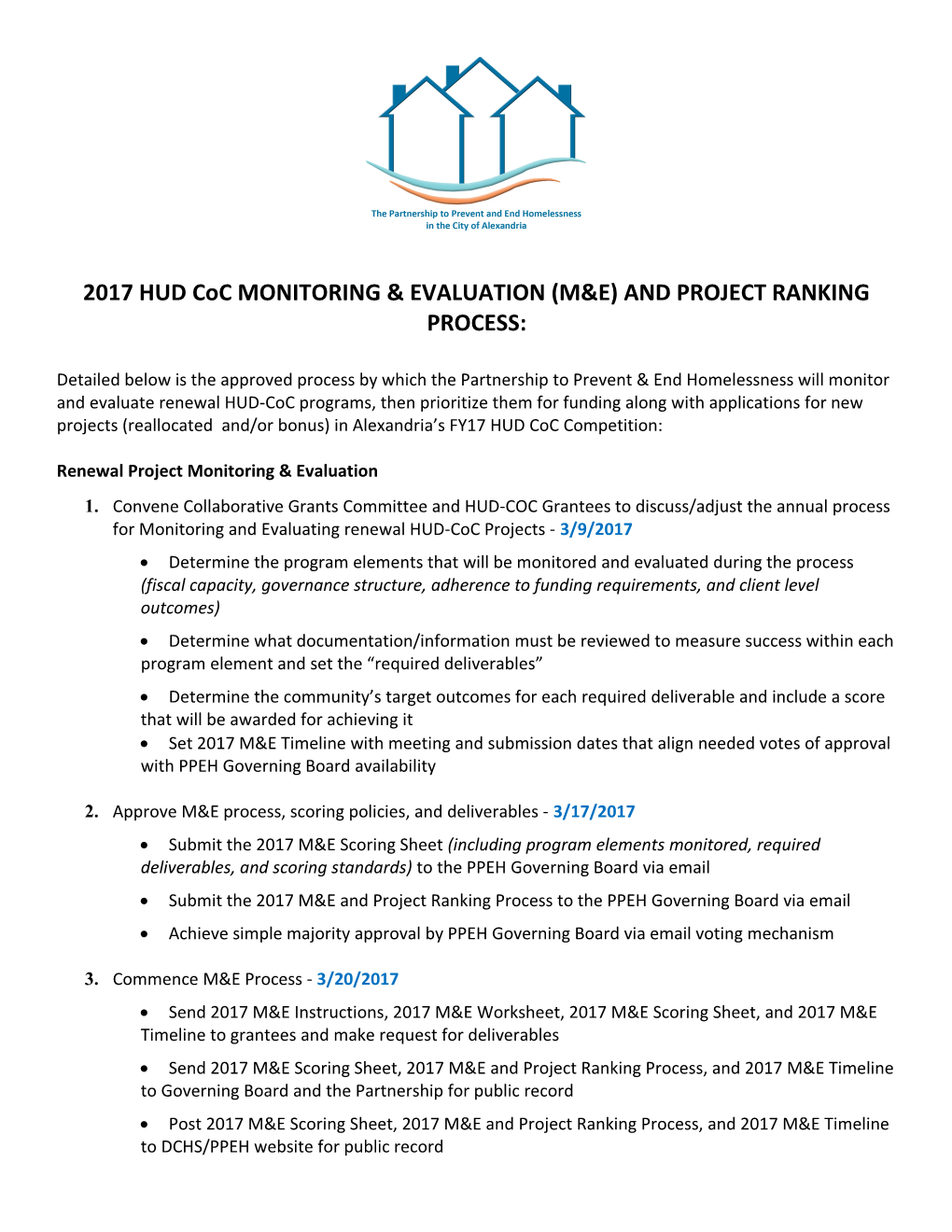 2017HUD Cocmonitoring & EVALUATION (M&E) and PROJECT RANKING PROCESS