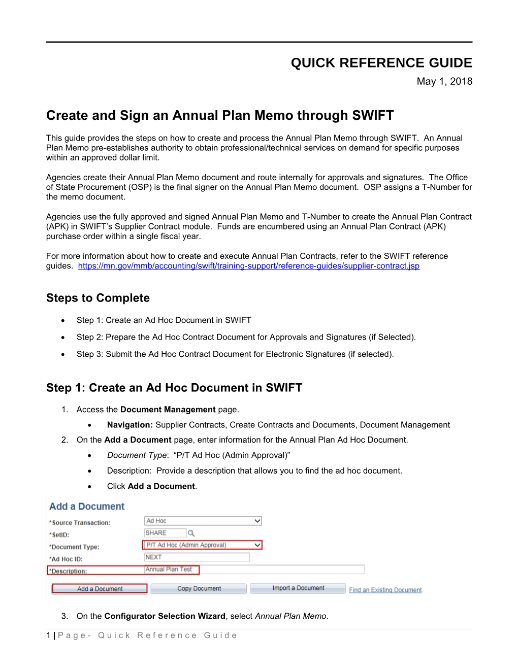 Create and Sign an Annual Plan Through SWIFT