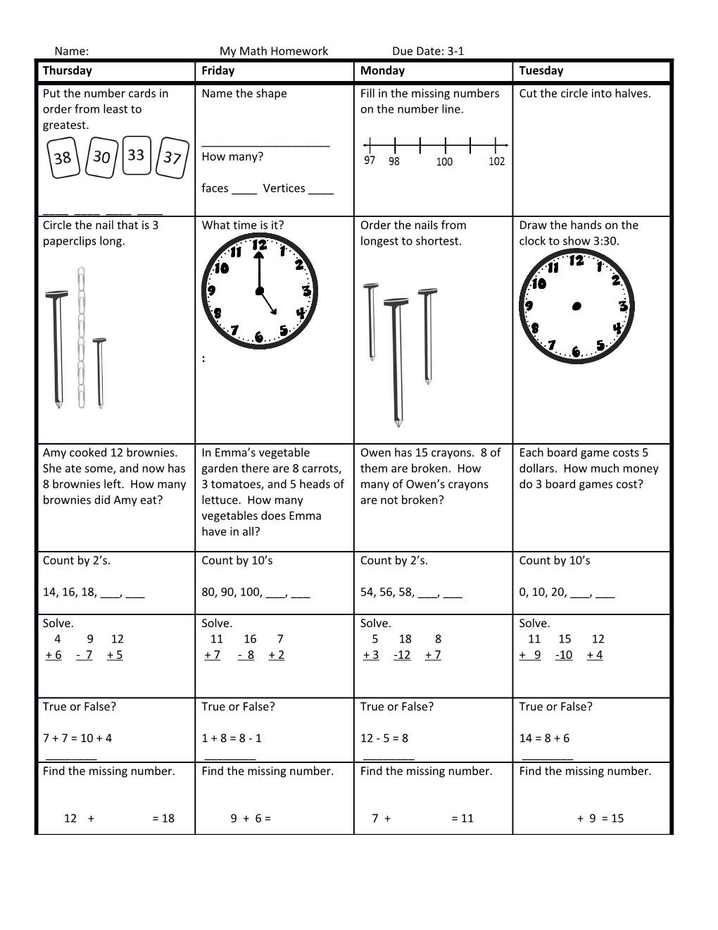 Name: My Math Homework Due Date: 3-1