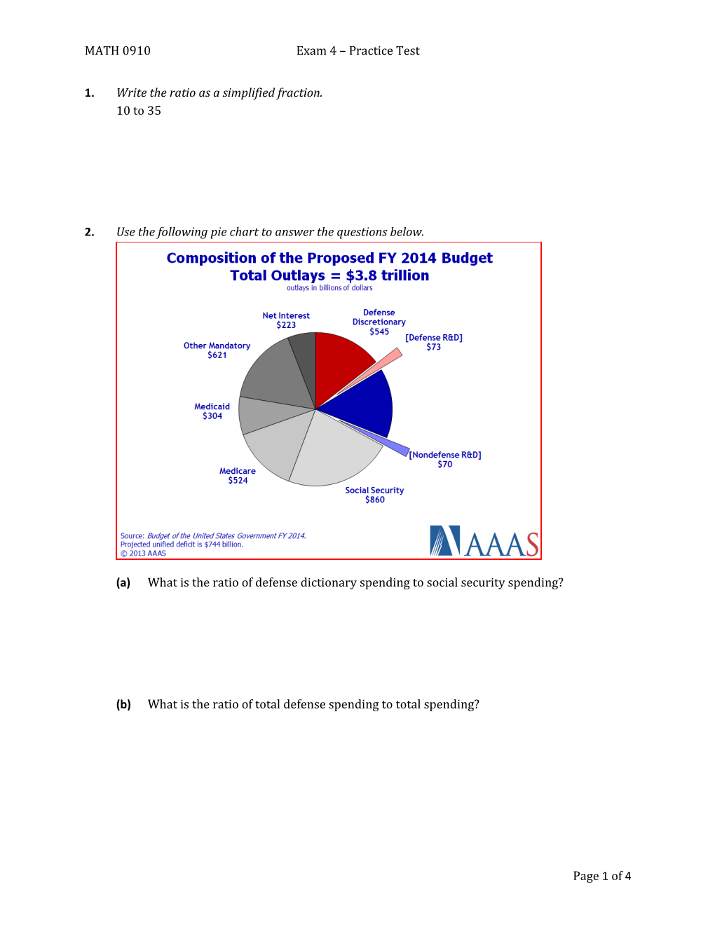 MATH 0910 Exam 4 Practice Test