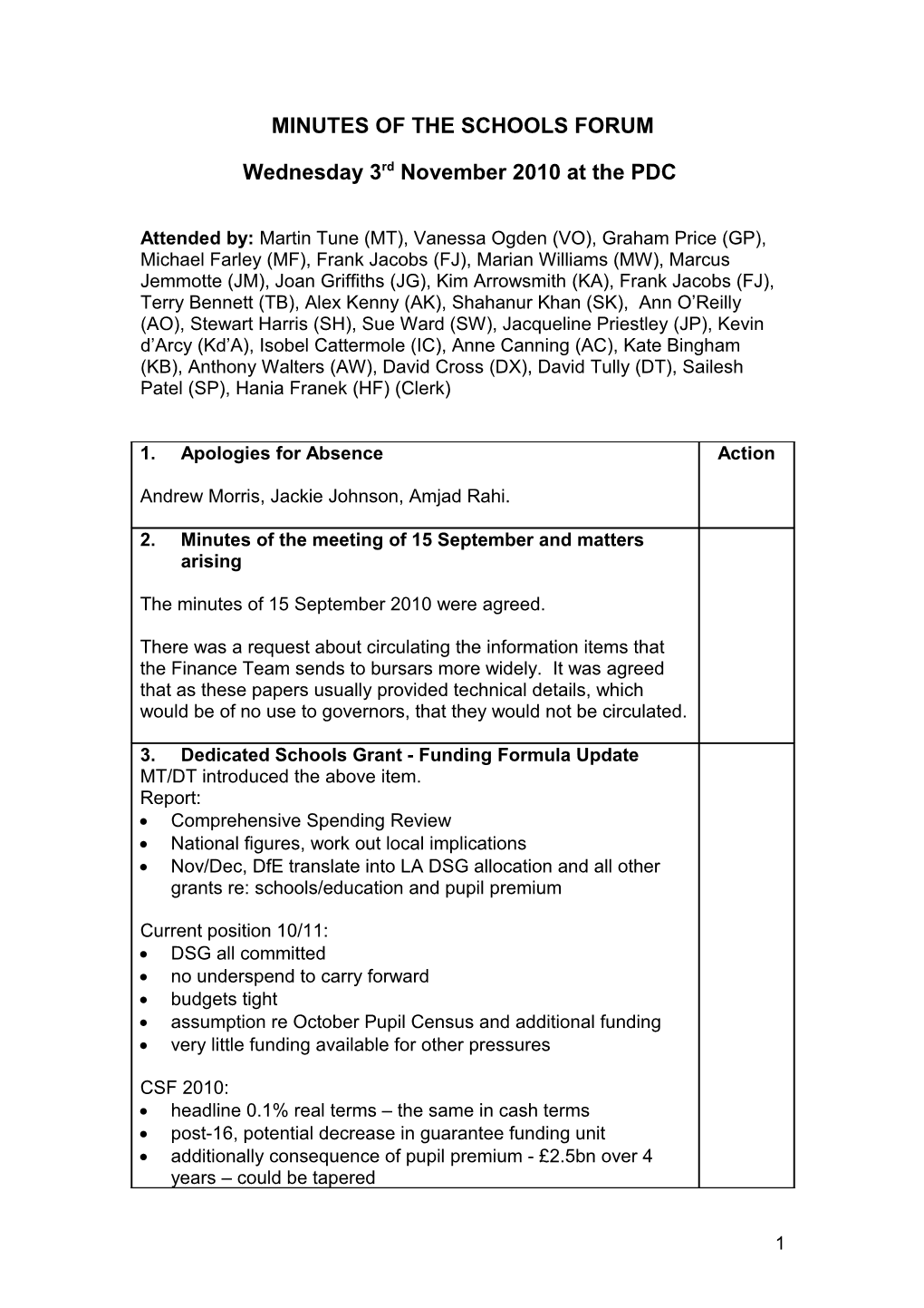 Minutes of the Schools Forum