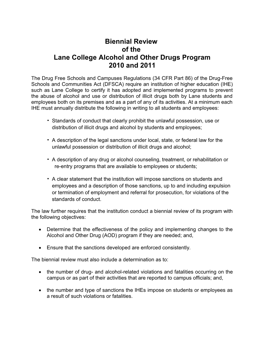 Lane College Alcohol and Other Drugs Program