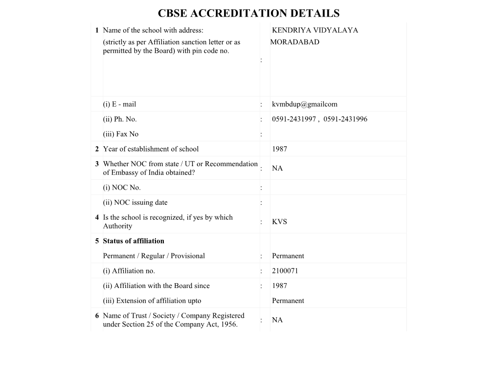 Cbse Accreditation Details