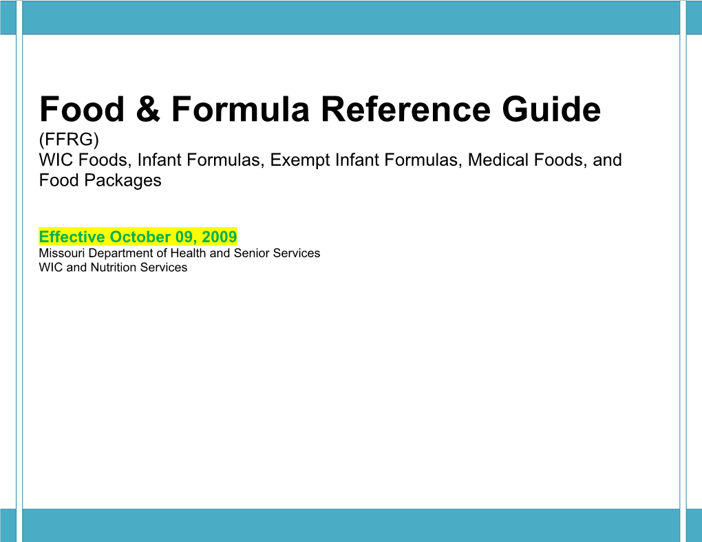 Food & Formula Reference Guide