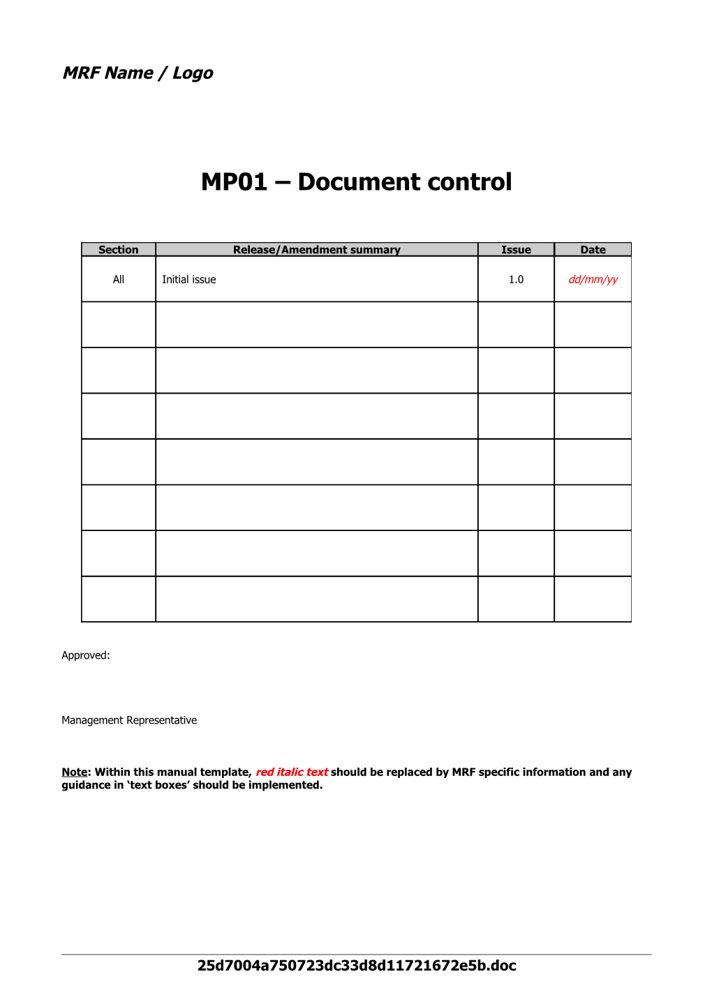 MP01 Document Control