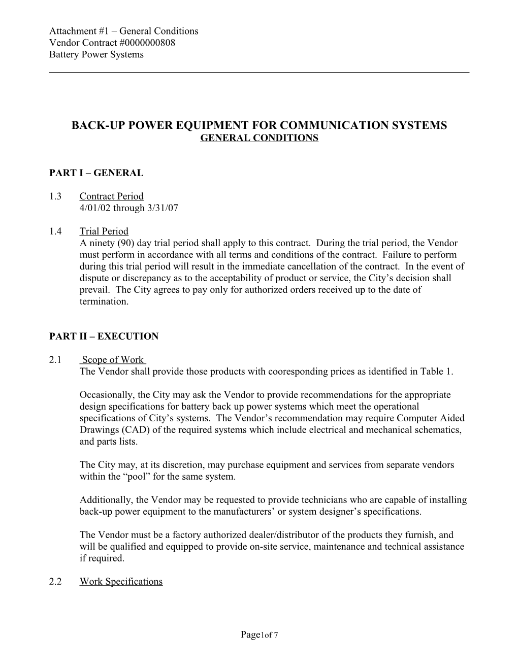 Back-Up Power Equipment for Communication Systems