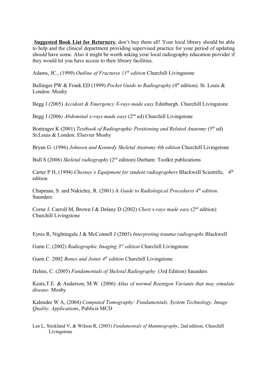 Adams, JC., (1999) Outline of Fractures 11Th Edition Churchill Livingstone