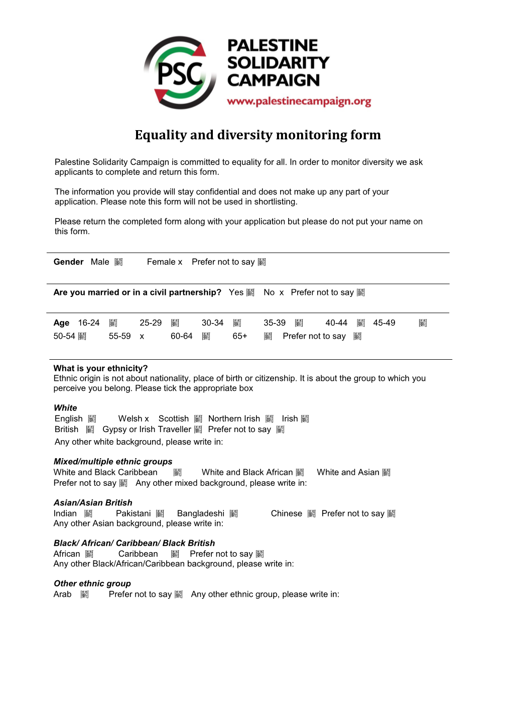 Annex a Sample Equal Opportunities Monitoring Form