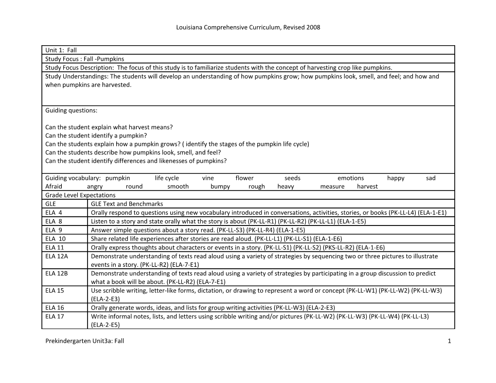 Louisiana Comprehensive Curriculum, Revised 2008 s1