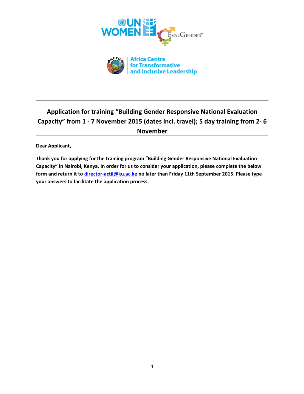 Application for Training Building Gender Responsive National Evaluation Capacity From