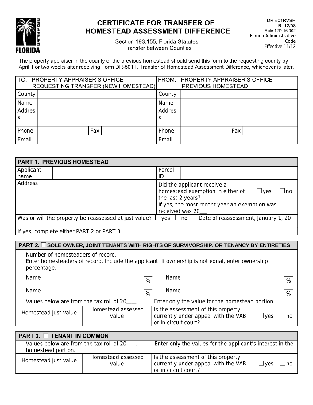 Certificate for Transfer of Homestead Assessment Diference