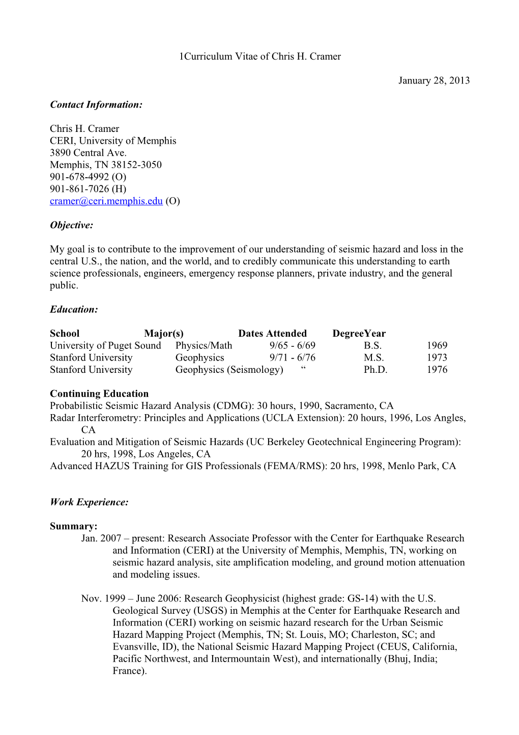 Curriculum Vitae of Chris H