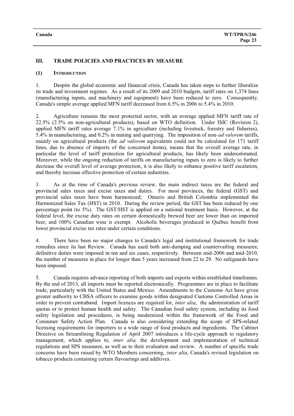 III. Trade Policies and Practices by Measure s3